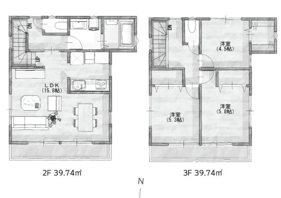 2階および3階間取り図