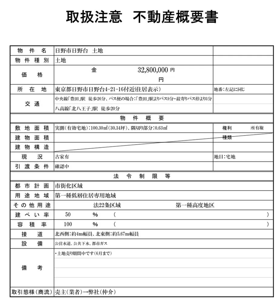 【日野市日野台　土地　】